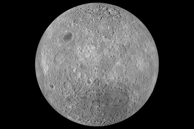 The crater-covered far side of the moon.