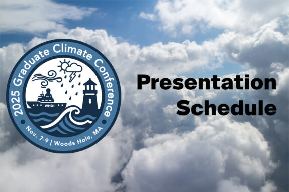 A graphic announcing the presentation schedule for the 2025 Graduate Climate Conference.