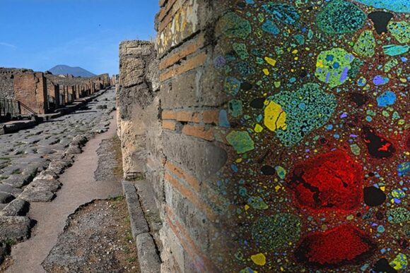 The ruins of Pompeii with a compositional analysis overlay.
