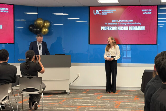 Kristin Bergmann accepting an award.