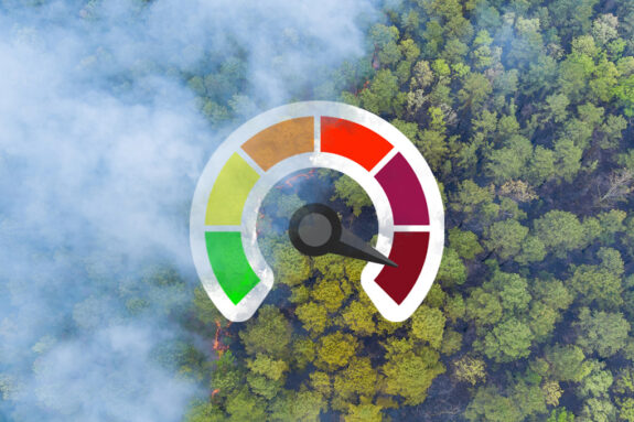 An air pollution meter being overrun with wildfire smoke.