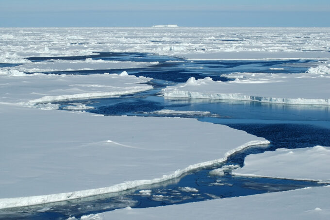 A photo of ocean water with ice pack